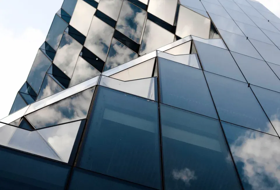 A modern, glass building